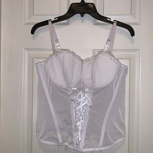 White Corset Shapewear Eyelit Closure Elastic Satin Tie Front Lace Size XXL